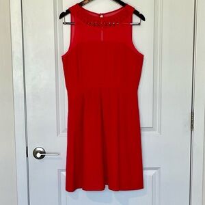 Anthropologie Red Sleeveless Embellished Neck Dress